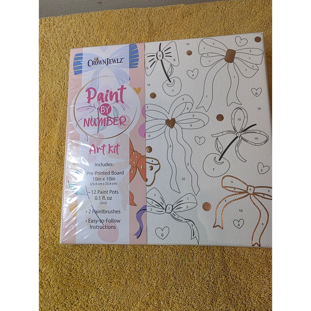 Lot of 2 CrownJewlz Paint by Number Art Kit Bows Cherries Foil Detail 10x10 NEW